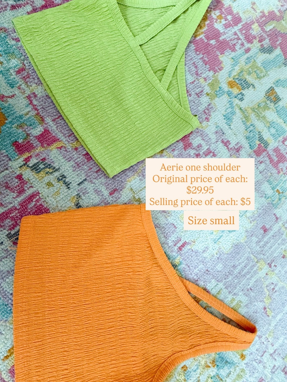aerie Ribbed One-Shoulder Crop Tops in Lime & Orange
